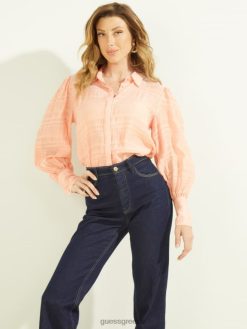 GUESS γυναίκες ραβ τσαλακωμένο πάνω κρέμα ροδάκινου ενδύματα J46DJ1532