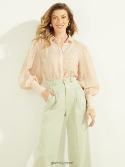 GUESS γυναίκες ραβ τσαλακωμένο πάνω κρέμα κακάο πολυ ενδύματα J46DJ1645