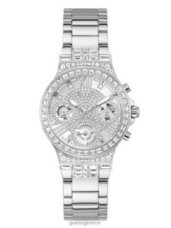 GUESS γυναίκες ρολόι πολλαπλών λειτουργιών στρας ασήμι αξεσουάρ J46DJ3570