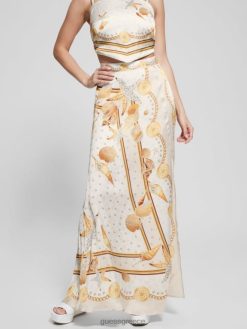 GUESS γυναίκες σατέν maxi φούστα dora εκτύπωση πολλαπλών κελύφους ενδύματα J46DJ2005