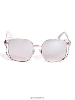 GUESS γυναίκες τετράγωνα μεταλλικά γυαλιά ηλίου vera κοκκινίζω αξεσουάρ J46DJ3707