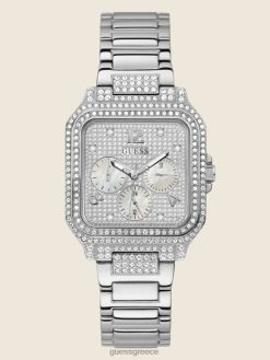 GUESS γυναίκες τετράγωνο ρολόι πολλαπλών λειτουργιών ασήμι αξεσουάρ J46DJ3571