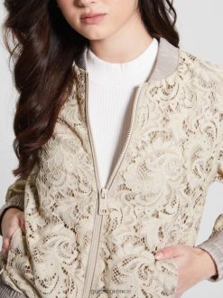 GUESS γυναίκες τζάκετ πτήσης με δαντέλα Aisha βουβή πέτρα πολυ ενδύματα J46DJ1731