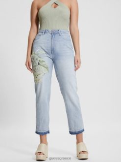 GUESS γυναίκες τζιν μαμά τζιν οικολογικό σατέν λουλούδι ηλιοβασιλέματος ενδύματα J46DJ18