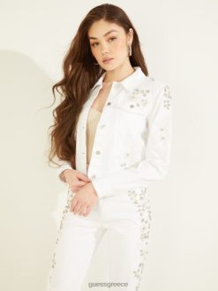 GUESS γυναίκες τζιν μπουφάν διακοσμημένο με ντίνιμ χρυσό λευκό ενδύματα J46DJ222