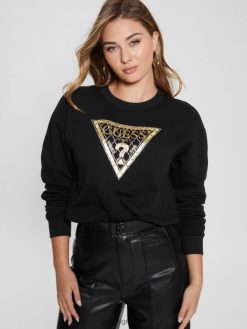 GUESS γυναίκες Φούτερ με λογότυπο από κρύσταλλο μαύρος ενδύματα J46DJ1691