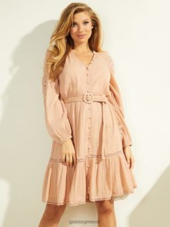 GUESS γυναίκες Φόρεμα με γάζα με ζώνη arita μπρονζέ δέρμα πολυ ενδύματα J46DJ918