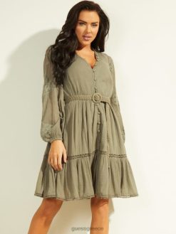GUESS γυναίκες Φόρεμα με γάζα με ζώνη arita φύλλο λειχήνα πράσινο multi ενδύματα J46DJ917
