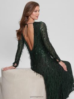 GUESS γυναίκες φόρεμα με κρόσσια από παγιέτες βρύα χαλάκι πολυ ενδύματα J46DJ688