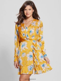 GUESS γυναίκες Φόρεμα με οικολογικό εμπριμέ μιμόζα χρυσή ανθισμένη εκτύπωση ενδύματα J46DJ718