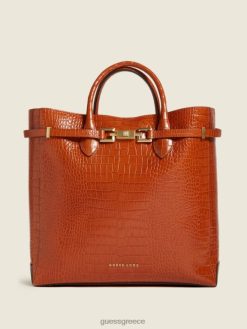 GUESS γυναίκες Cristina croc δερμάτινη tote κονιάκ σακούλες J46DJ3084