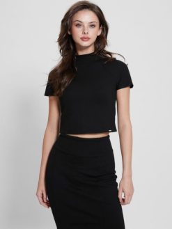 GUESS γυναίκες crop top με ζιβάγκο μαύρος ενδύματα J46DJ935