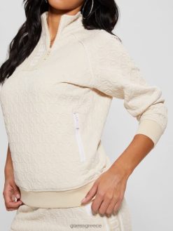 GUESS γυναίκες darla φούτερ ζακάρ με μισό φερμουάρ gj μπεζ ζακάρ ενδύματα J46DJ2459