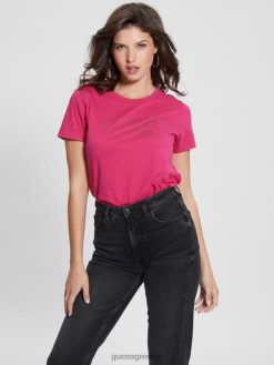 GUESS γυναίκες eco 1981 κρυστάλλινο μπλουζάκι με λογότυπο ολάνθιστη ροζ ενδύματα J46DJ1202