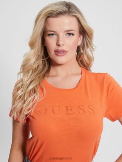 GUESS γυναίκες eco 1981 κρυστάλλινο μπλουζάκι με λογότυπο πορτοκαλί λάσπη ενδύματα J46DJ1237