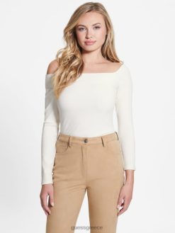 GUESS γυναίκες eco amelia μπλούζα από τους ώμους λευκή κρέμα ενδύματα J46DJ1630