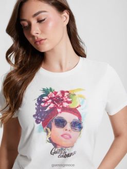 GUESS γυναίκες eco cabana easy tee λευκή κρέμα ενδύματα J46DJ1187