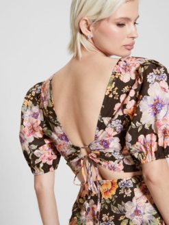 GUESS γυναίκες eco cassandra φουσκωμένο φλοράλ crop top Γεια σου ομορφη ενδύματα J46DJ1219