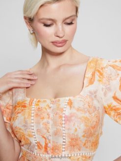 GUESS γυναίκες eco cassandra φουσκωμένο φλοράλ crop top άνθιση μανταρινιού ενδύματα J46DJ1309