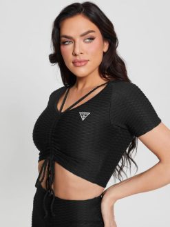 GUESS γυναίκες eco delma active crop top μαύρος ενδύματα J46DJ1285