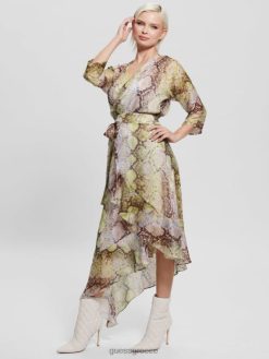 GUESS γυναίκες eco ensley wrap φόρεμα glam snake print ενδύματα J46DJ686
