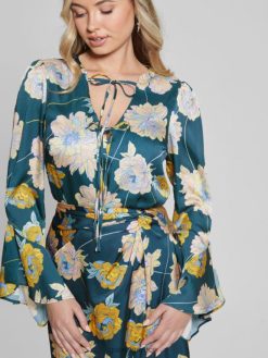 GUESS γυναίκες eco faiza top μελλοντική φλοράλ στάμπα μπλε ενδύματα J46DJ1654