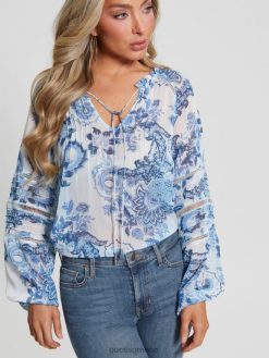 GUESS γυναίκες eco gilda διαφανής μακρυμάνικη μπλούζα μπλε συλλεκτικά ενδύματα J46DJ1052