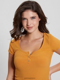 GUESS γυναίκες eco karlee henley μπλουζάκι χρυσός φορτίου ενδύματα J46DJ1099