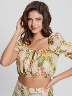 GUESS γυναίκες eco mayara λινό cropped top κειμήλιο ιβίσκου ενδύματα J46DJ1568