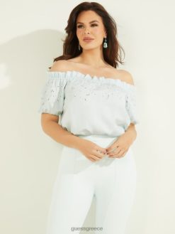 GUESS γυναίκες eco paradiso κεντημένο τοπ ειρηνικός ουρανός ενδύματα J46DJ1534