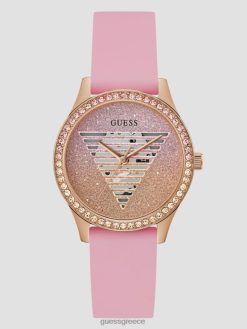 GUESS γυναίκες glitter διαφανές λογότυπο αναλογικό ρολόι σιλικόνης ροζ χρυσός αξεσουάρ J46DJ3636