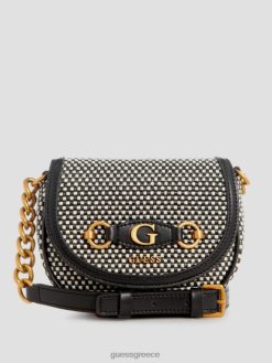 GUESS γυναίκες izzy raffia mini crossbody μαύρο γυαλιστερό νικέλιο σακούλες J46DJ3317
