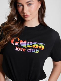 GUESS γυναίκες love club tee μαύρος ενδύματα J46DJ1112