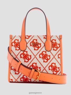 GUESS γυναίκες Mini tote σε καμβά κεντημένο silvana πορτοκαλί λογότυπο σακούλες J46DJ3081