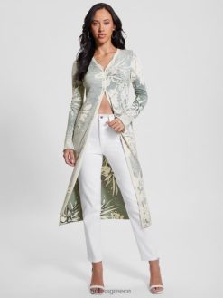 GUESS γυναίκες odette μακριά ζακέτα στάμπα ζούγκλας με σκονισμένη φτέρη ενδύματα J46DJ1747