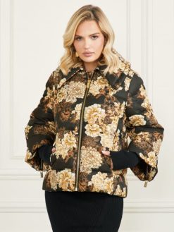 GUESS γυναίκες sharon puffer jacket μετά από σκούρο φλοράλ στάμπα ενδύματα J46DJ1946