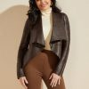 GUESS γυναίκες shayna drape δερμάτινο μπουφάν καμένο ξύλο πολυ ενδύματα J46DJ1798