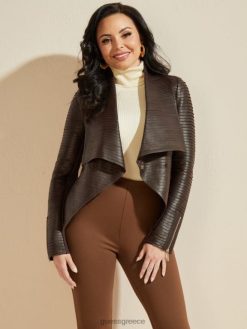 GUESS γυναίκες shayna drape δερμάτινο μπουφάν καμένο ξύλο πολυ ενδύματα J46DJ1798