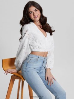 GUESS γυναίκες stella eyelet top καθαρό λευκό ενδύματα J46DJ988