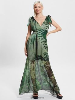 GUESS γυναίκες Venus smocked maxi φόρεμα τροπικό δάσος ενδύματα J46DJ607